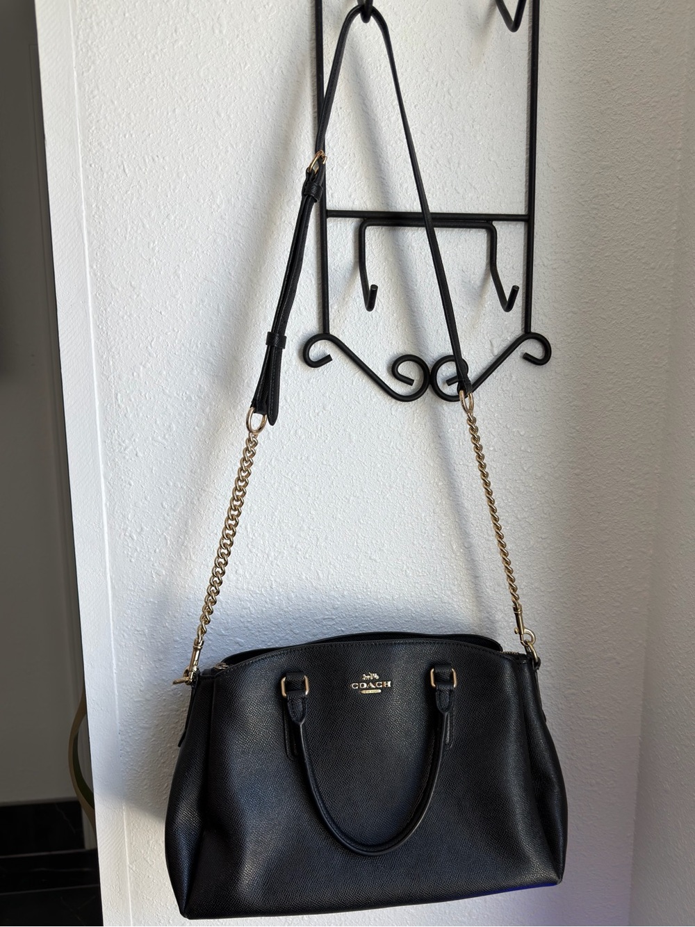 Coach Black Pebbled Leather Satchel Crossbody Gold Hardware EUC